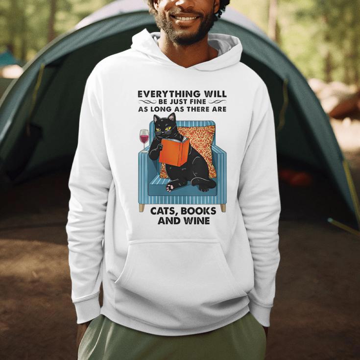 Everything Will Be Just Fine Cats Books And Wine Men Hoodie