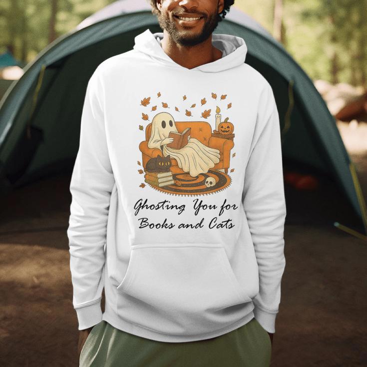 Fall Cat Ghosting You For Book Halloween Ghost Reading Men Hoodie