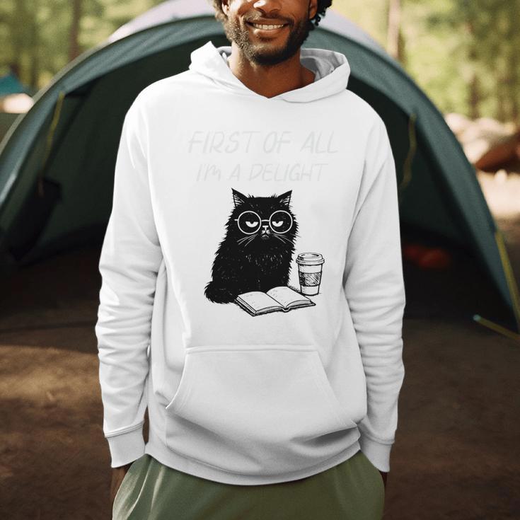 First Of All I’m A Delight Cute Cat Books Coffee Humor Men Hoodie