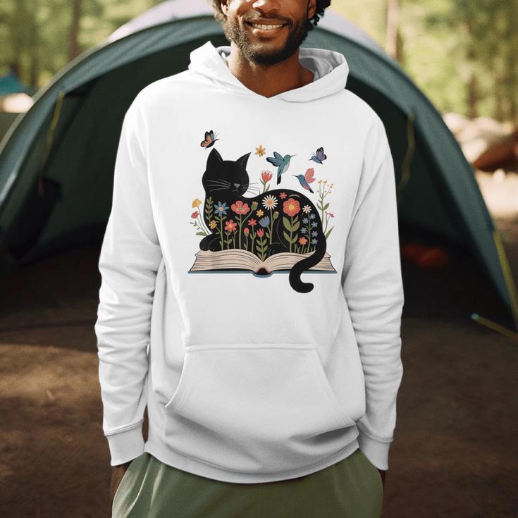 Floral Cat Reading Book Kitten Illustration Men Hoodie Floral Cat Reading Book Kitten Illustration Men Hoodie