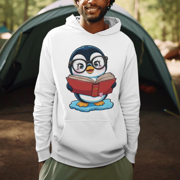 Kawaii Penguin In Cartoon Style With Book And Glasses Men Hoodie Kawaii Penguin In Cartoon Style With Book And Glasses Men Hoodie