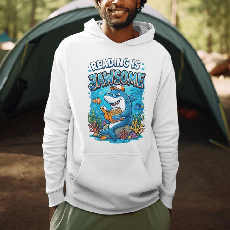 Kids Toddler Boy Reading Is Jawsome Shark Book Lover Kids Nerdy Men Hoodie