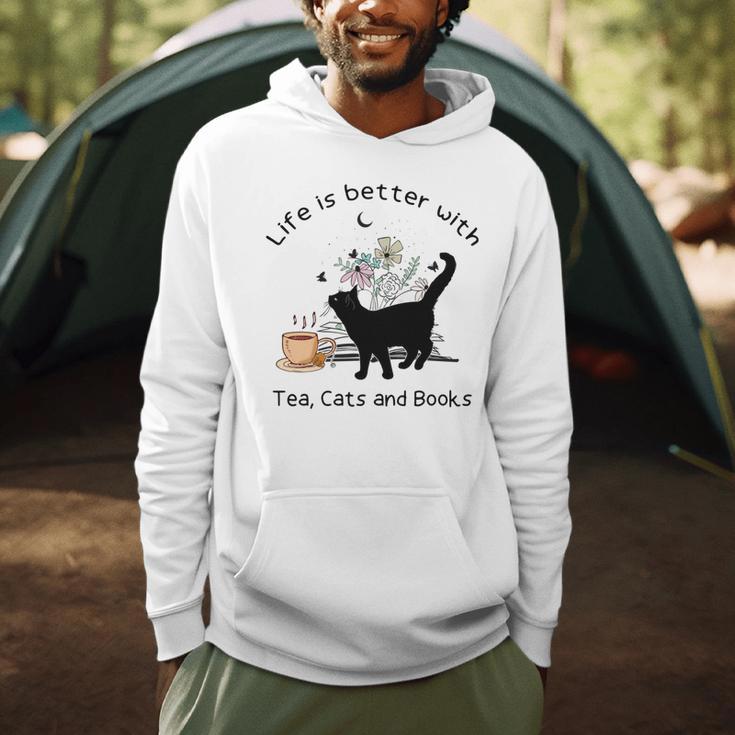 Life Is Better With Tea Cats And Books Cat Sayings Men Hoodie
