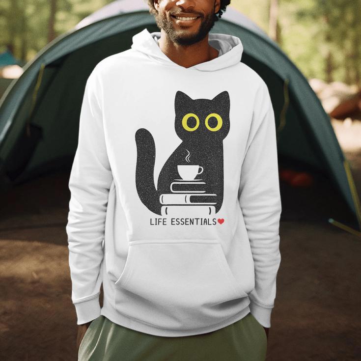 Life Essentials Witty Grungy Noisy Book Tea And Cat Men Hoodie