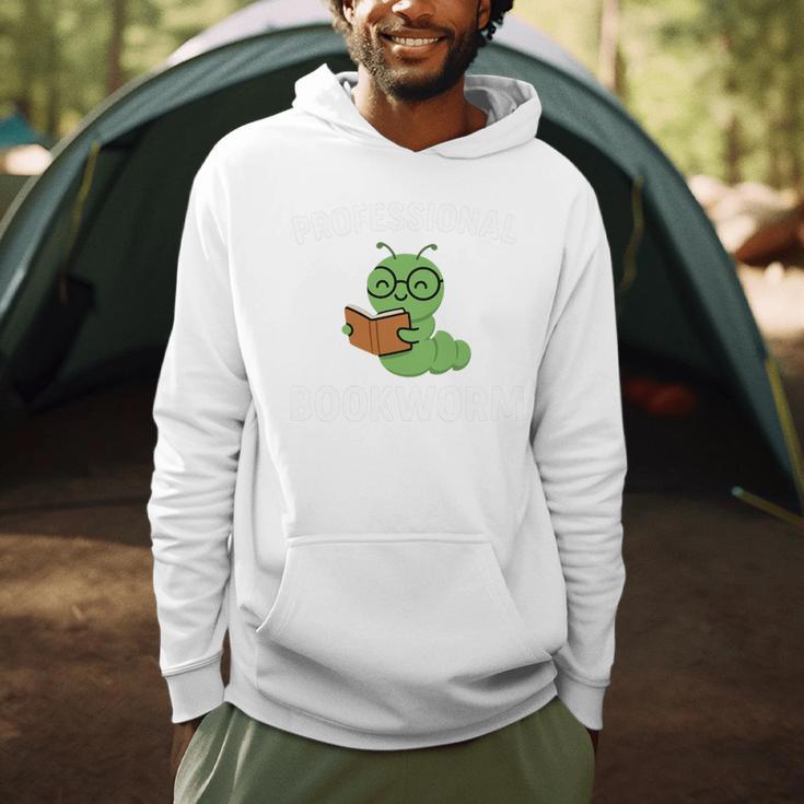 Professional Bookworm Reading Lover Cute Worm Glasses Book Men Hoodie