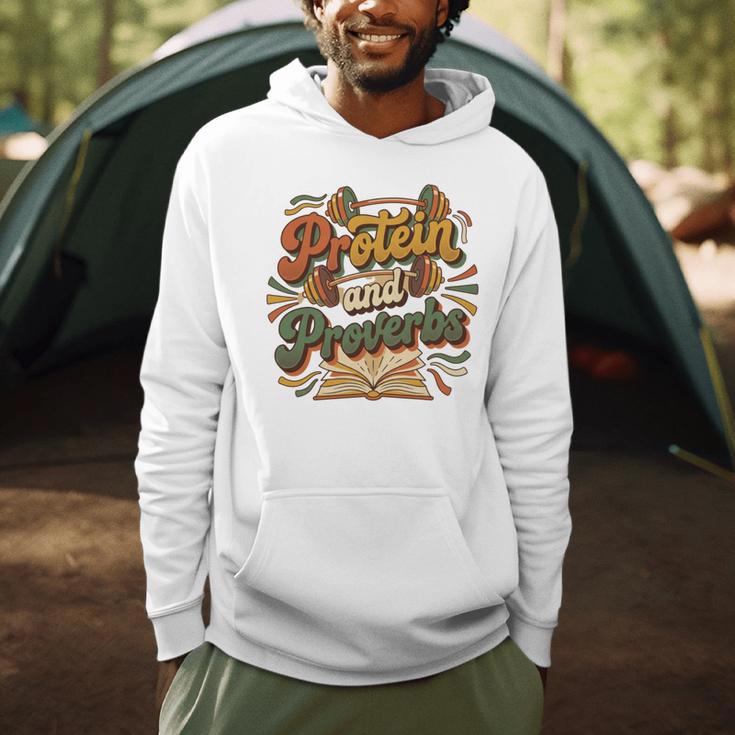 Protein And Proverbs Protein Workout Book Lover Retro Men Hoodie