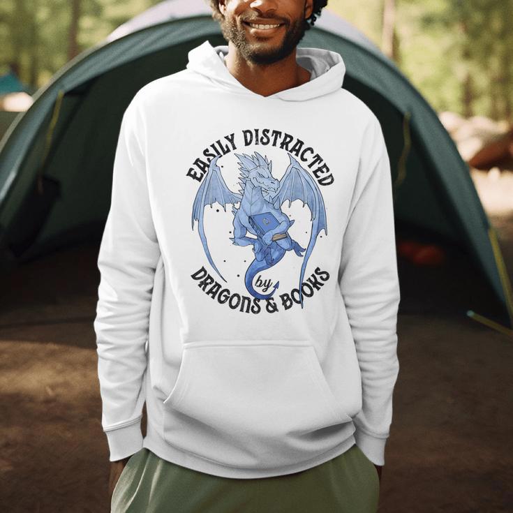 Reading Easily Distracted By Dragons & Books Lover Bookworm Men Hoodie