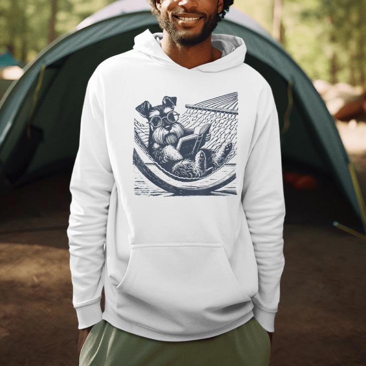 Schnauzer Hammock Reading Book Schnauzer Glasses Men Hoodie