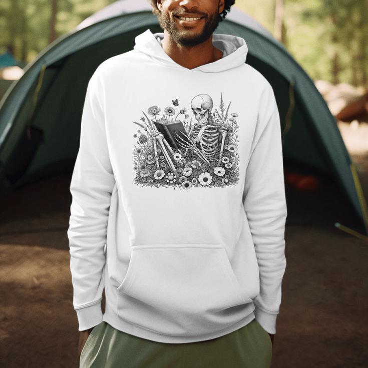 Skeleton Reading Book Floral Bookish Aesthetic Book Lover Men Hoodie