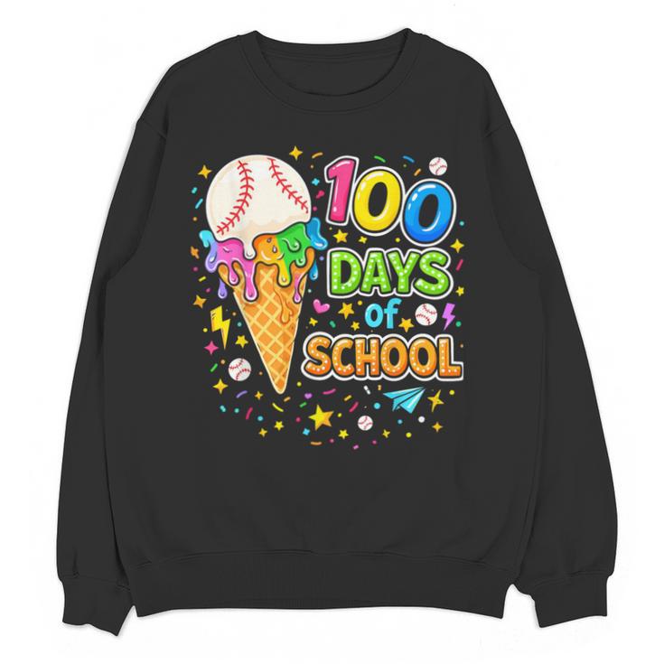 100 Days Of School Baseball Ice Cream Drip Boys Kids Player Unisex Sweatshirt