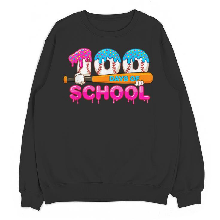 100 Days Of School Baseball Ice Cream Drip For Teacher Kid Unisex Sweatshirt
