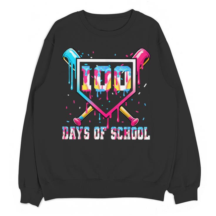 100 Days Of School Boy Kids Baseball Ice Cream Drip Teacher Unisex Sweatshirt