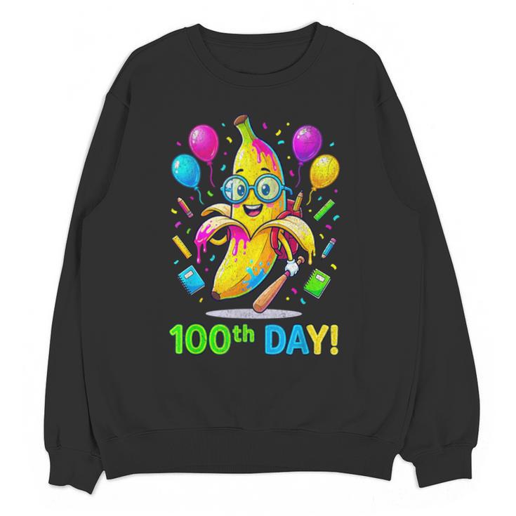 100th Day Of School Banana Baseball Drip For Kids Youth Girl Unisex Sweatshirt