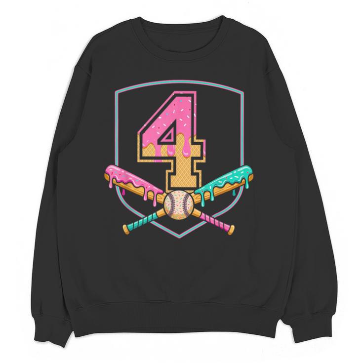 4th Birthday Baseball Bat Ice-Cream Drip 4yrs Old Boys Girls Unisex Sweatshirt