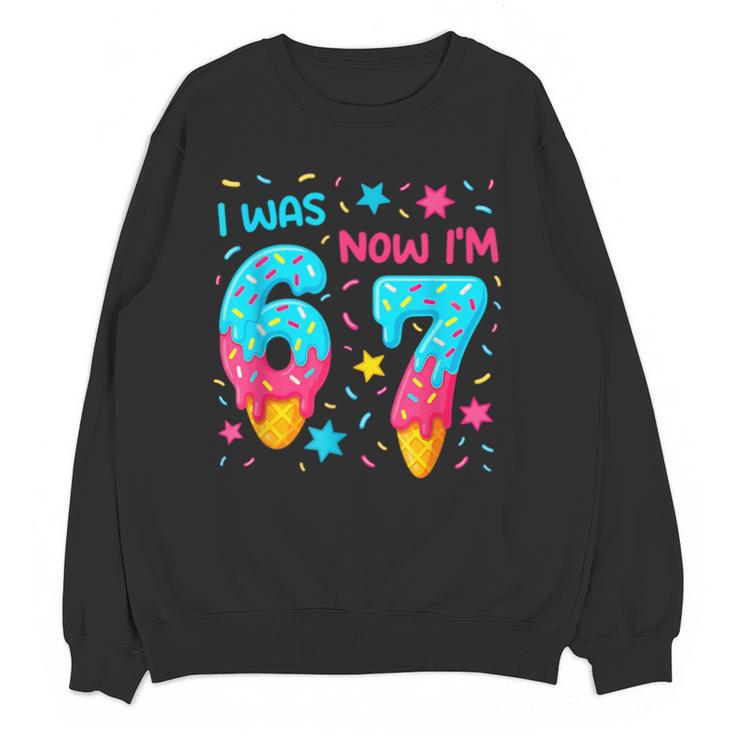 I Was 6 Now I'm 7 67 Birthday Baseball Drip 7 Year Old Unisex Sweatshirt