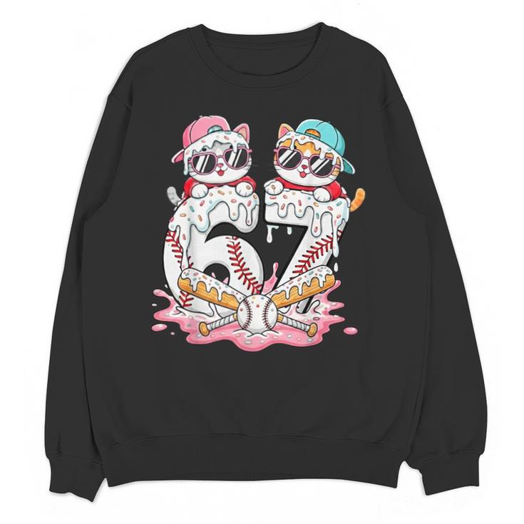 67 Meme Kawaii Cats Baseball Ice Cream Drip 6 7 Kids Unisex Sweatshirt