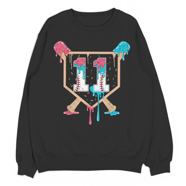 Baseball 11 Year Old Ice Cream Drip 11th Birthday Boy Player Unisex Sweatshirt