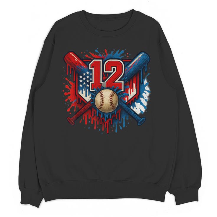 Baseball 12 Year Old Splash Drip 12th Birthday Boy Number 12 Unisex Sweatshirt Baseball 12 Year Old Splash Drip 12th Birthday Boy Number 12 Unisex Sweatshirt