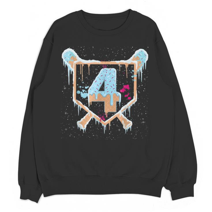 Baseball 4 Year Old Ice Cream Drip 4th Birthday Boy Number 4 Unisex Sweatshirt