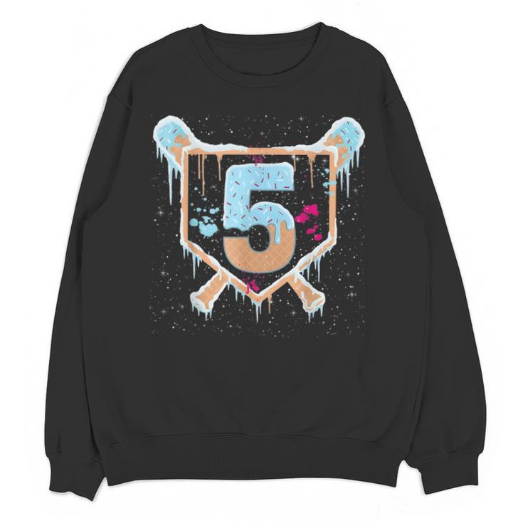 Baseball 5 Year Old Ice Cream Drip 5th Birthday Boy Number 5 Unisex Sweatshirt