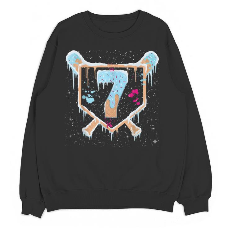 Baseball 7 Year Old Ice Cream Drip 7th Birthday Boy Number 7 Unisex Sweatshirt