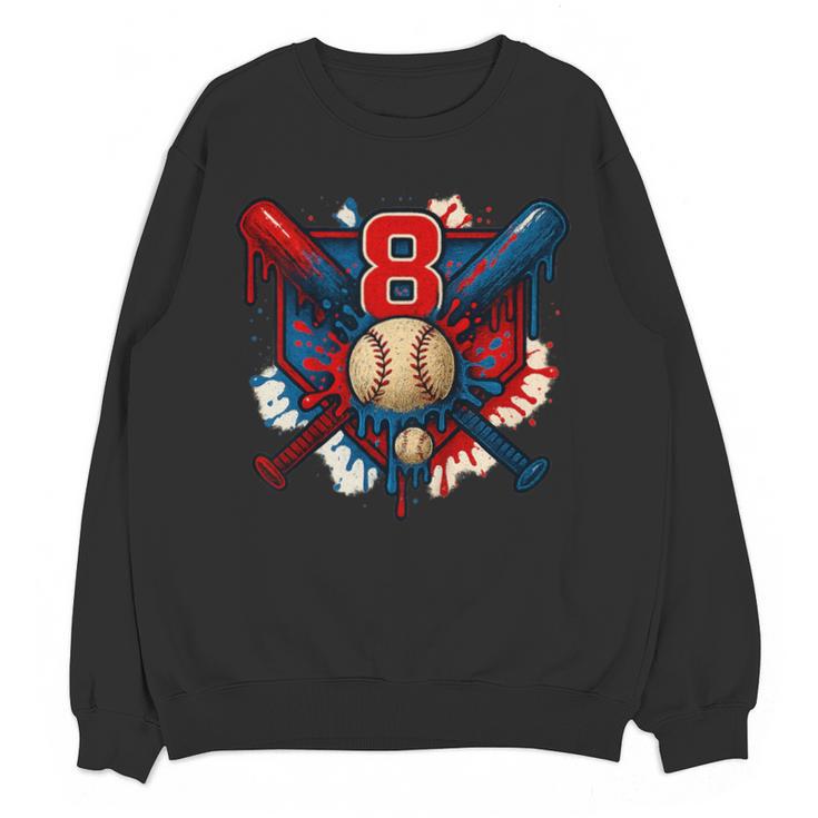 Baseball 8 Year Old Splash Drip 8th Birthday Boy Number 8 Unisex Sweatshirt Baseball 8 Year Old Splash Drip 8th Birthday Boy Number 8 Unisex Sweatshirt