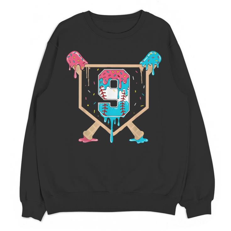 Baseball 9 Year Old Ice Cream Drip 9th Birthday Boys Player Unisex Sweatshirt