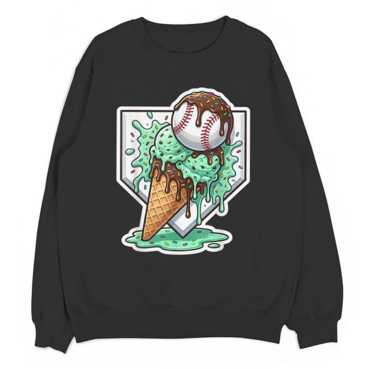 Baseball Boys Ice Cream Drip Baseball Boys Youth Mint Choco Unisex Sweatshirt