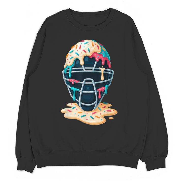 Baseball Catcher Mask Ice Cream Dripping Baseball Boy Youth Unisex Sweatshirt
