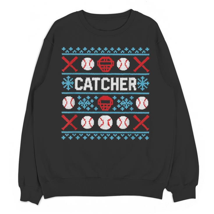 Baseball Catcher Ugly Christmas Sweater Pattern Sports Xmas Unisex Sweatshirt