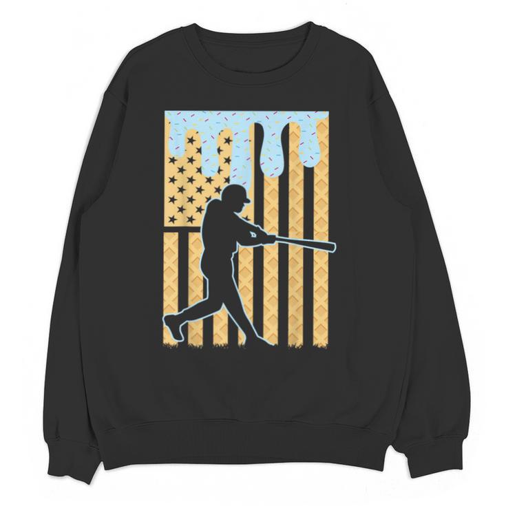 Baseball Drip Boys Dripping Ice Cream Baseball American Flag Unisex Sweatshirt
