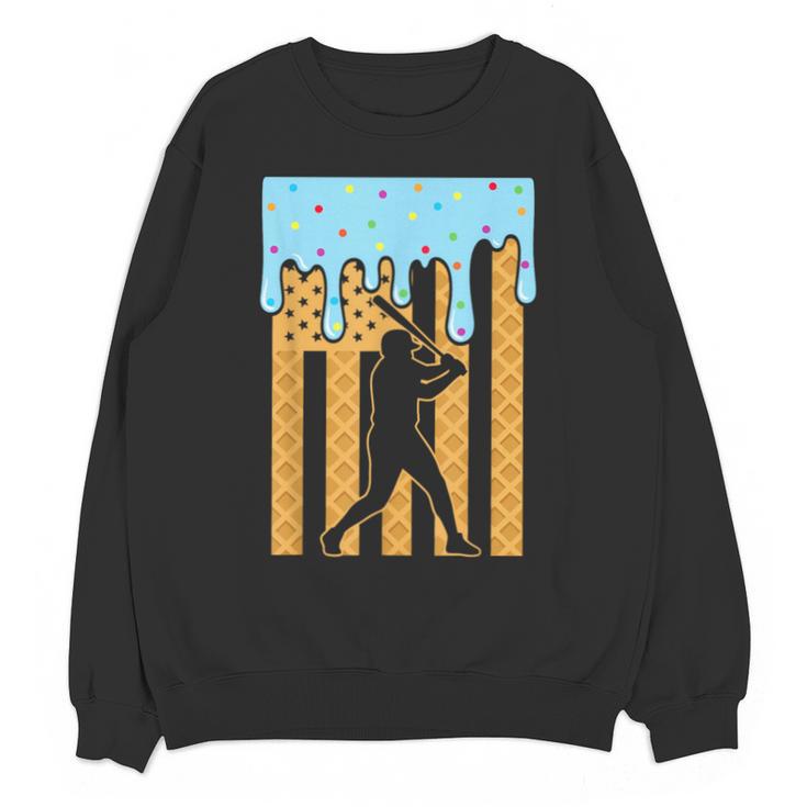 Baseball Drip Dripping Ice Cream Sport Player American Flag Unisex Sweatshirt