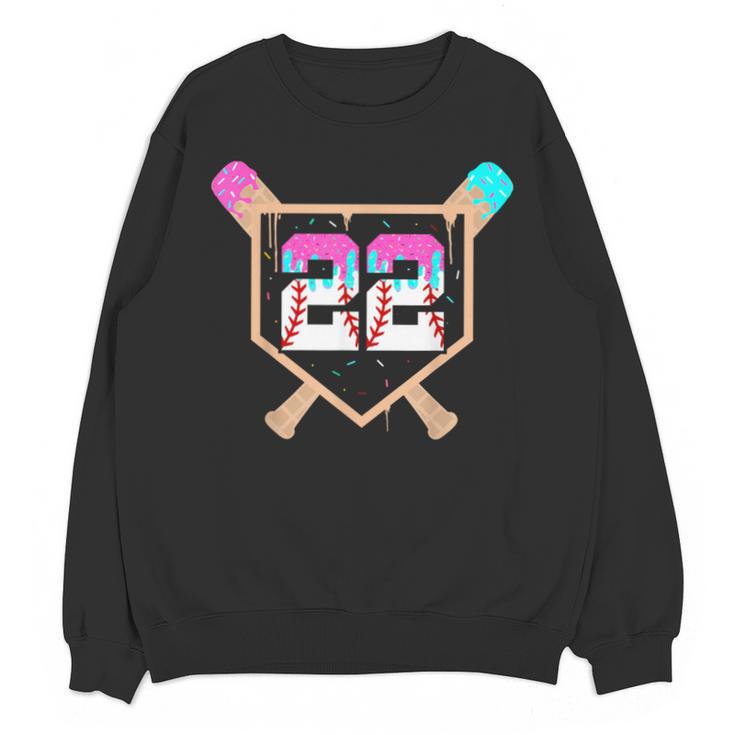 Baseball Ice Cream Drip Number 22 Player 22nd Birthday Unisex Sweatshirt