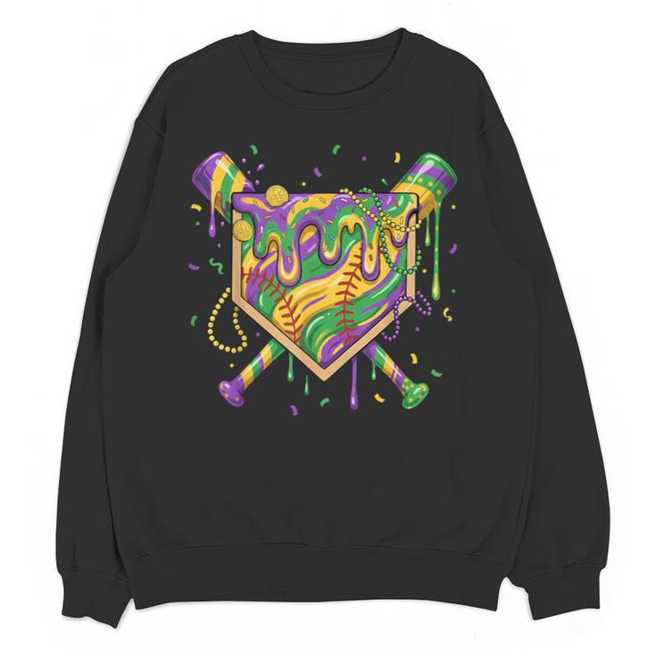Baseball Mardi Gras Home Plate Ice Cream Drip Carnival Mask Unisex Sweatshirt