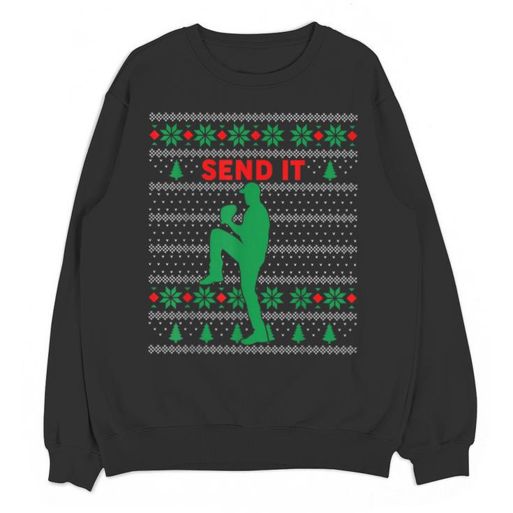 Baseball Player Christmas Pajama Send It Xmas PJs Boys Unisex Sweatshirt