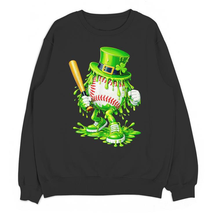 Baseball Player Ice Cream Drip Shamrocks St Patrick's Day Unisex Sweatshirt