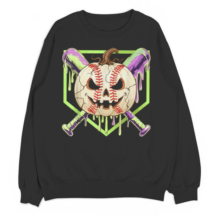 Baseball Pumpkin Halloween Baseball Drip Spooky Halloween Unisex Sweatshirt