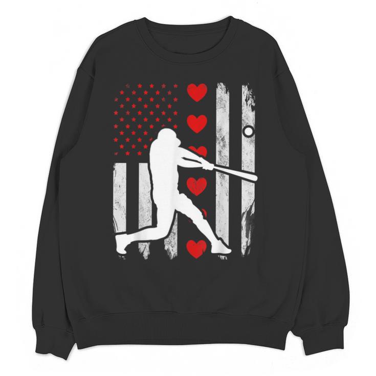 Baseball Silhouette Heart USA Flag Hearts American Boys Kids Unisex Sweatshirt