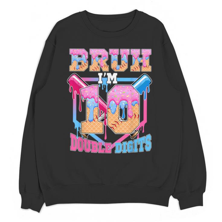 Boys 10 Double Digits 10th Birthday Ice Cream Baseball Drip Unisex Sweatshirt