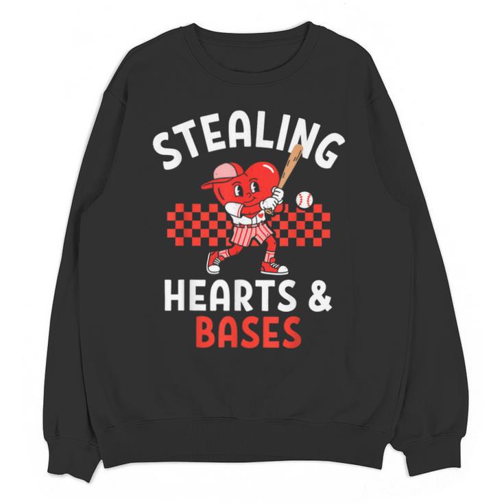 Boys Baseball Valentines Day Stealing Hearts Valentine Kids Unisex Sweatshirt