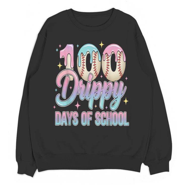 Boys Kids 100 Drippy Days Of School Baseball Drip Ice Cream Unisex Sweatshirt