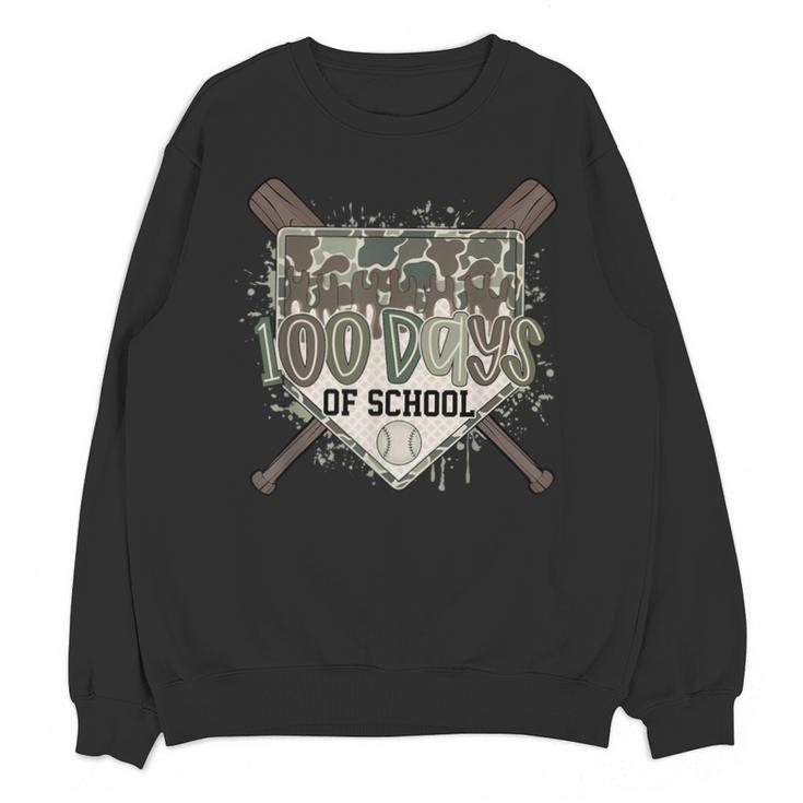 Camo 100 Days Of School Baseball Home Plate Drip Boy Kids Unisex Sweatshirt
