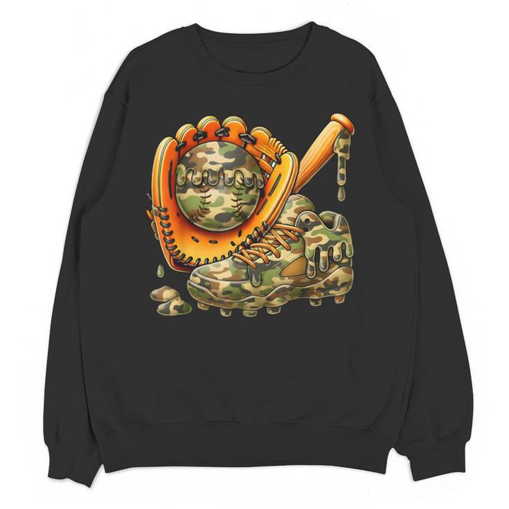 Camo Ice Cream Drip Baseball Stuff Baseball Drip Boys Unisex Sweatshirt