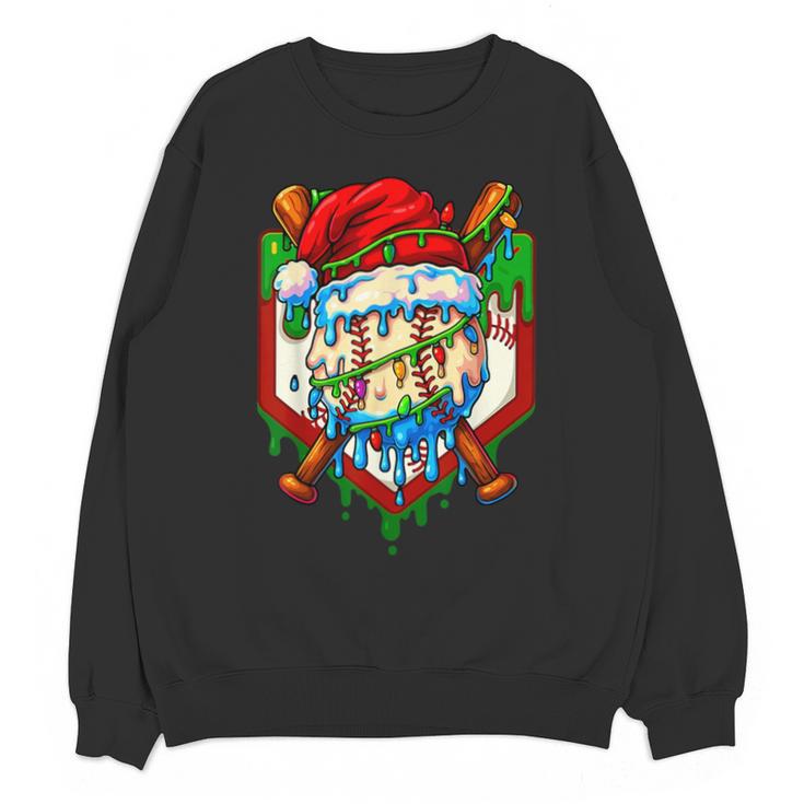 Christmas Baseball Ice Cream Drip Santa Baseball Player Kids Unisex Sweatshirt