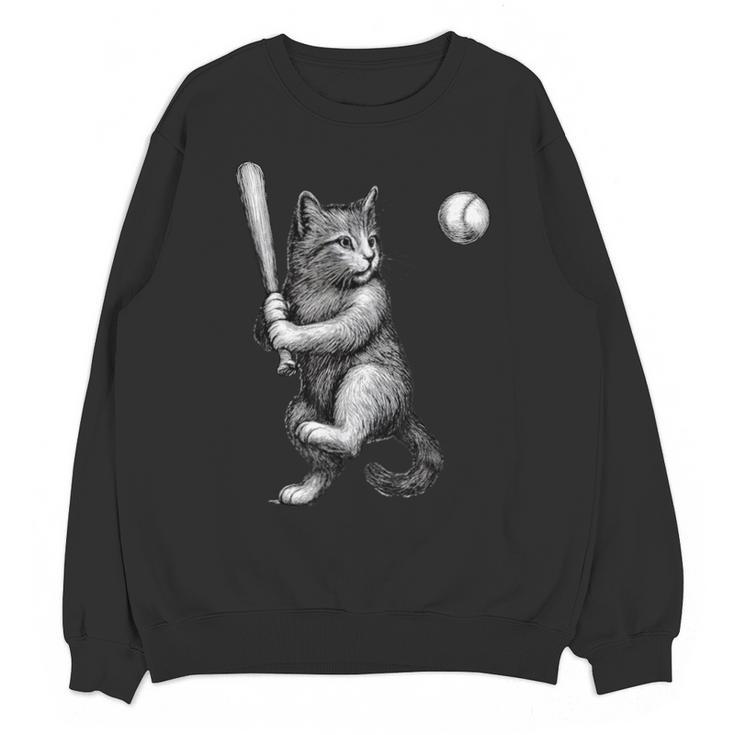 Cute Kitten Playing Baseball Hitter Bat Cool Baseball Cat Unisex Sweatshirt