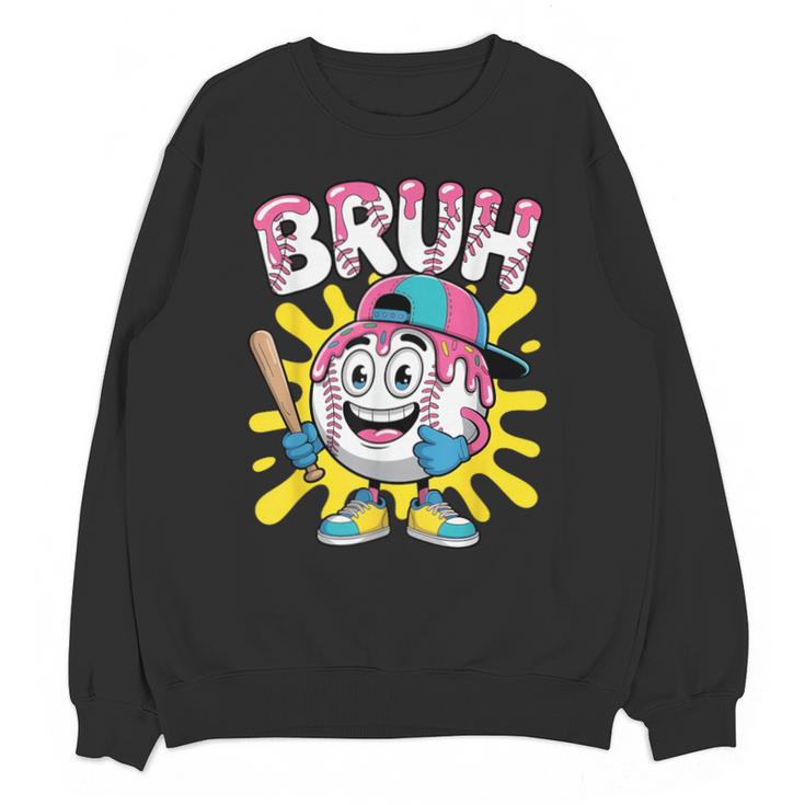 Drip Baseball Boy Youth Kid Ice Cream Dripping Baseball Bruh Unisex Sweatshirt