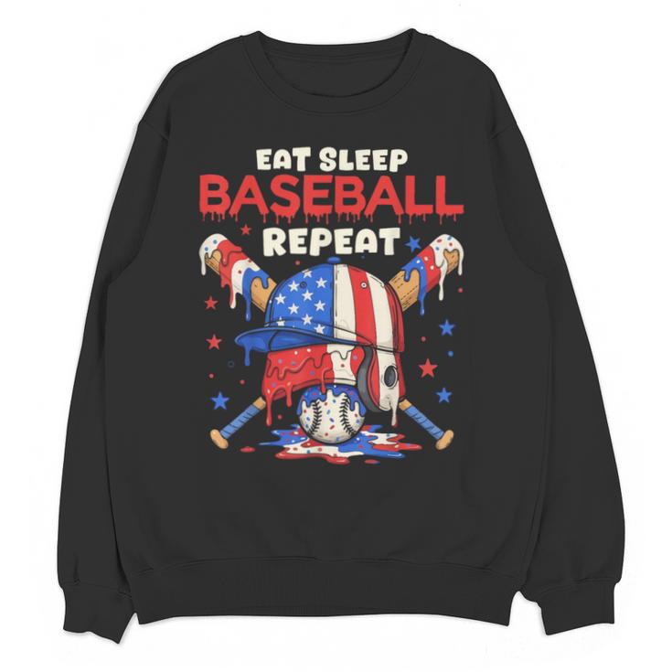 Eat Sleep Baseball Repeat Ice Cream Drip Crossed Bats Unisex Sweatshirt