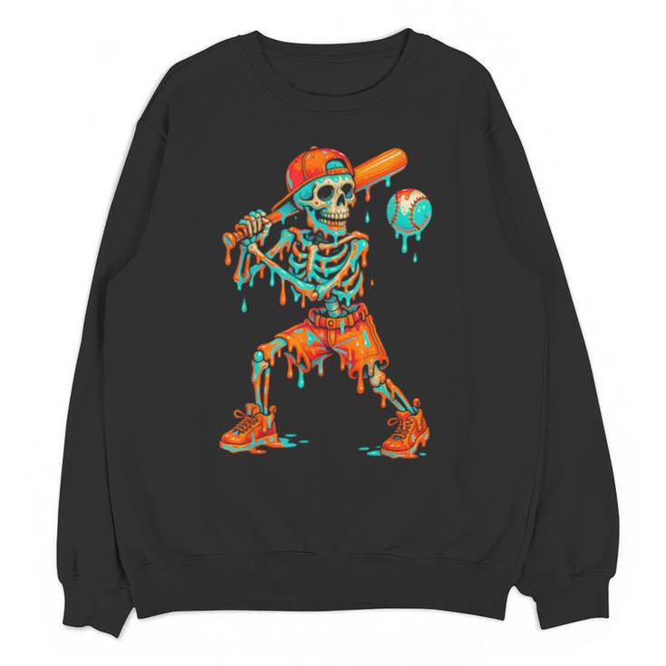 Halloween Baseball Skeleton Ice Cream Drip Baseball Boys Kid Unisex Sweatshirt