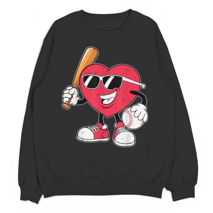 Heart Play Baseball Valentine's Day Teens Boys Girls Kids Unisex Sweatshirt