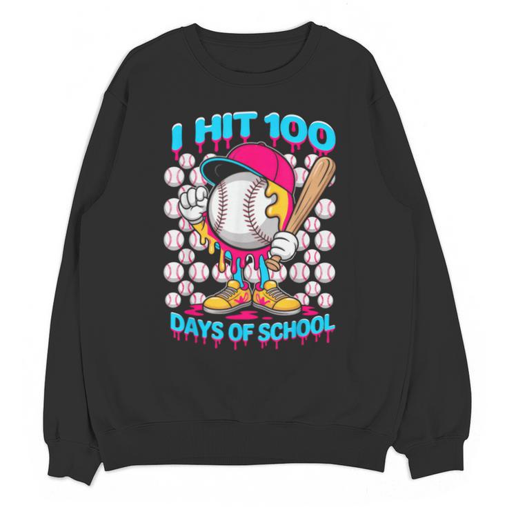 I Hit 100 Days Of School Baseball Ice Cream Drip Unisex Sweatshirt
